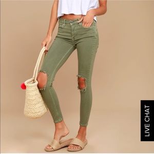 Free people olive distressed skinny jeans